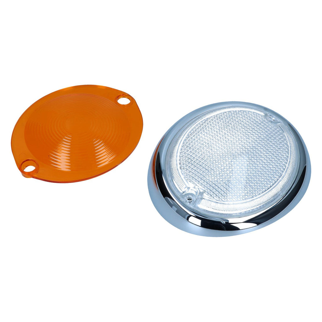 Knipperlichtglas, links, wit/oranje detail — T1