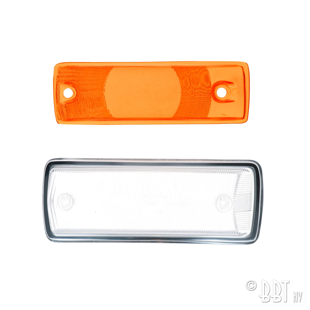 Knipperlichtglas links - wit/oranje met E-keuring detail — T2