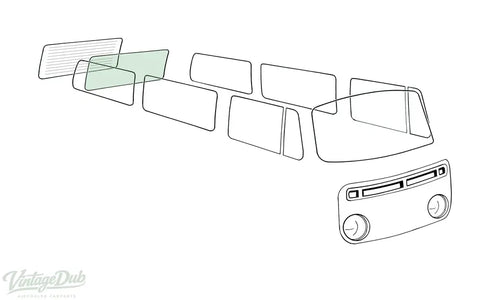 Achterruit, niet verwarmd, groen – VW T1 Bus, T2 Bus – OEM 211 845 501D – detail 2