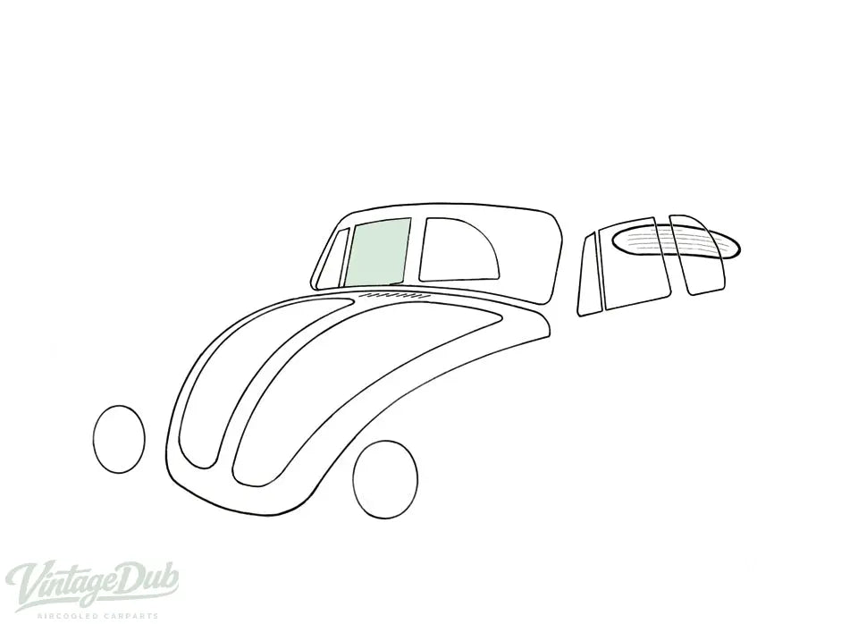 Deurruit rechts, Cabrio, groen detail — Kever