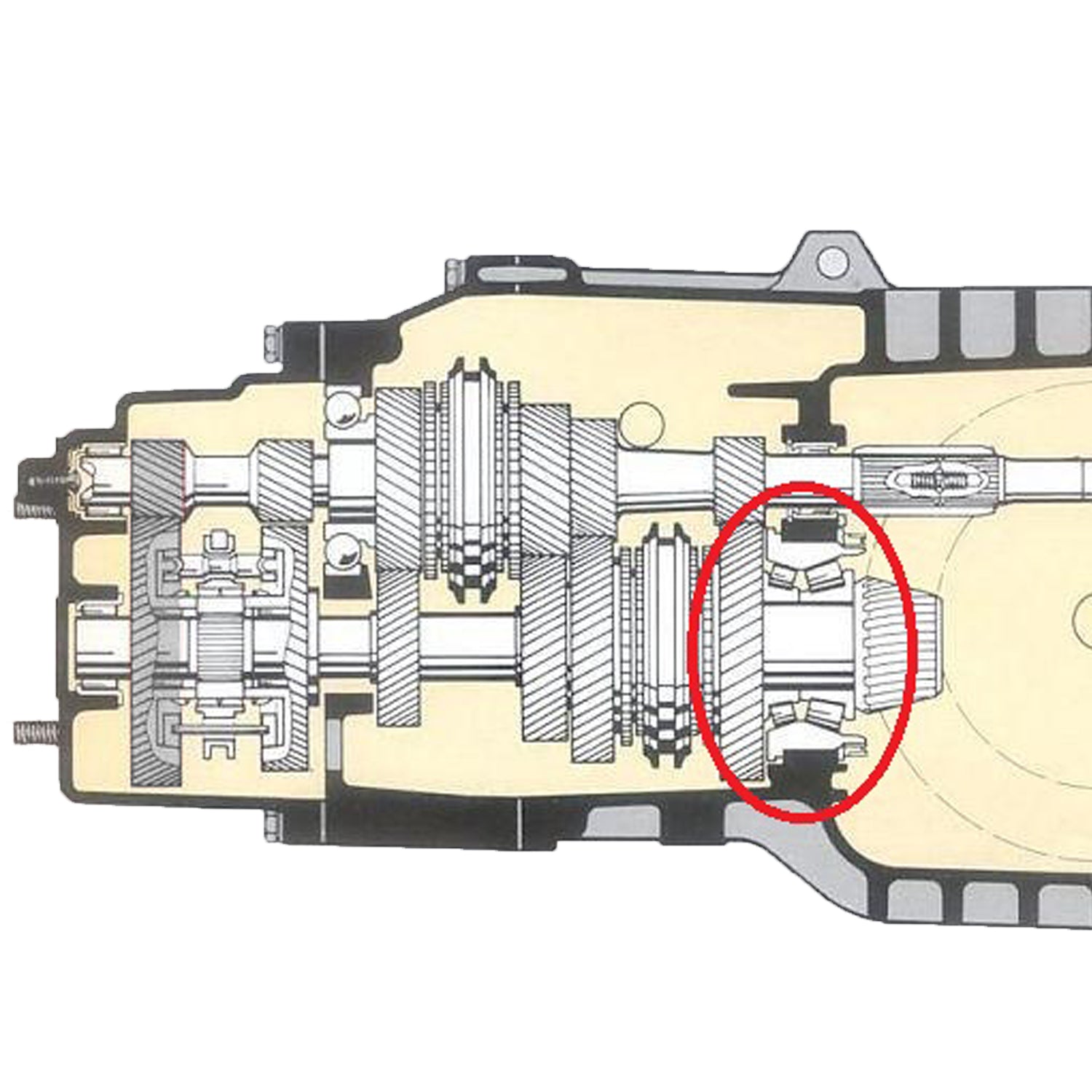 Lager achteraan (dubbelkonisch) secundaire as, 4 bout model detail — T1, Kever, KG