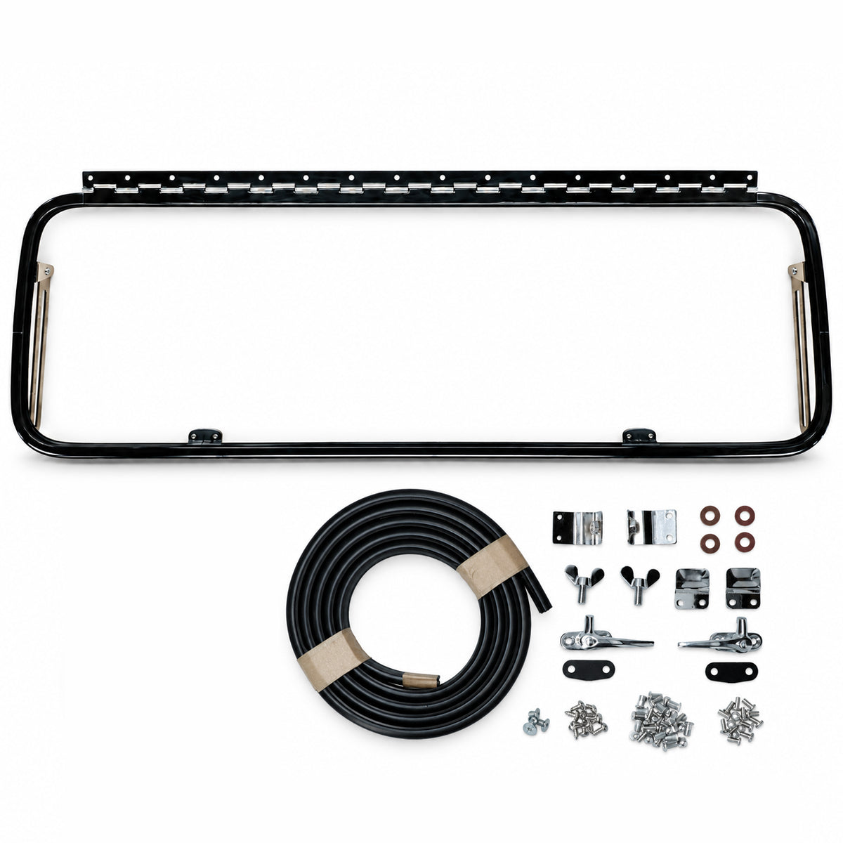 Fensterscheibe Safari, hinten, High Quality verchromt, komplett | VW T1 Bus, T2 Bus 08/63-07/79