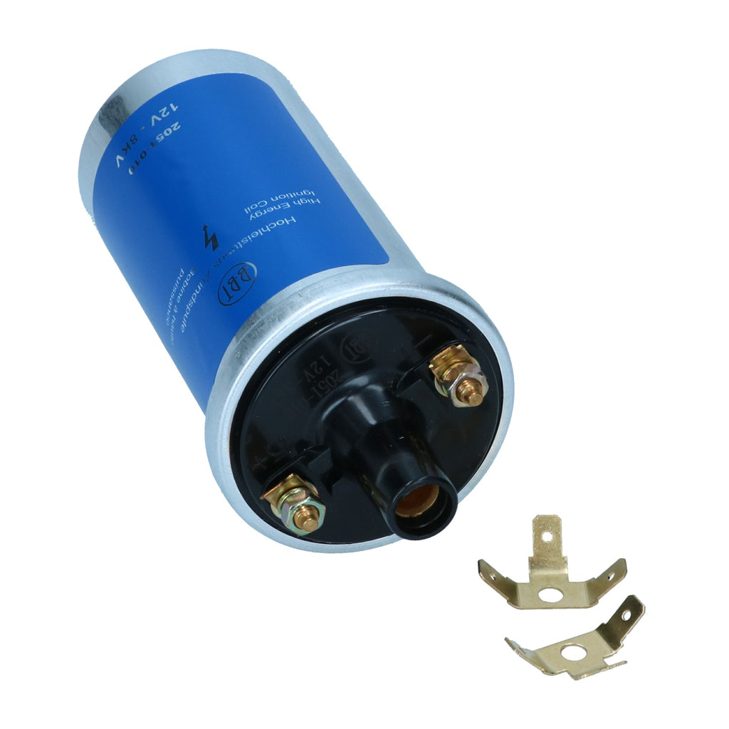 Bobijn blauw 12 volt detail — T1, T2, Kever, KG