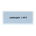 Kleurcode sticker L64K - sambesigrün voor VW T1 Bus, T2 Bus, Kever en Karmann Ghia - VintageDub