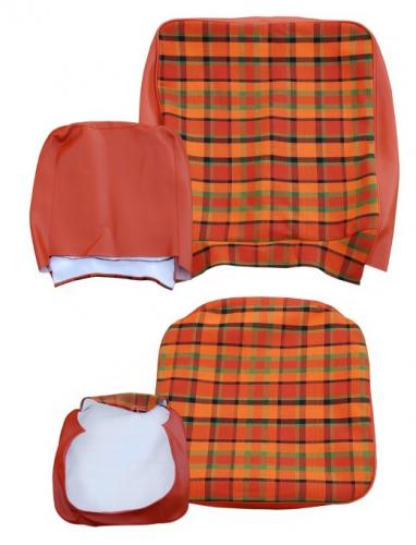 VW T2 Bus | Stoelbekleding set, geruit oranje/geel/groen, set voor twee stoelen, 08/67-07/74