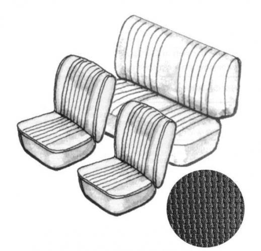 VW Kever | TMI Stoelbekleding set, zonder hoofdsteun, zwart basket vinyl | Kever 08/72 - 07/73 cabriolet