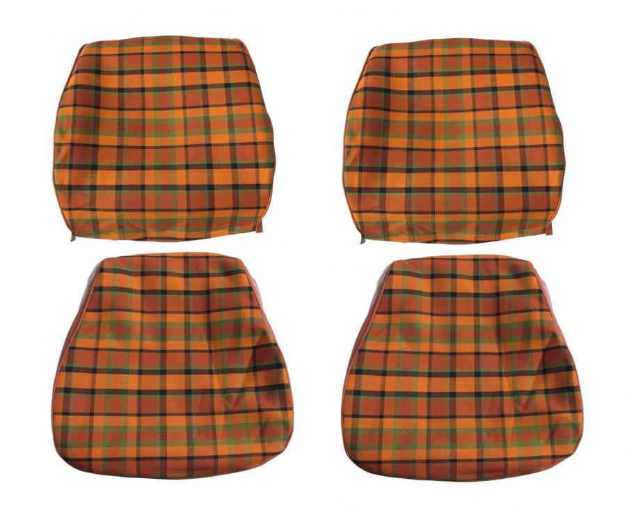 VW T2 Bus | Stoelbekleding set, geruit oranje/geel/groen, set voor twee stoelen, 08/74-07/79