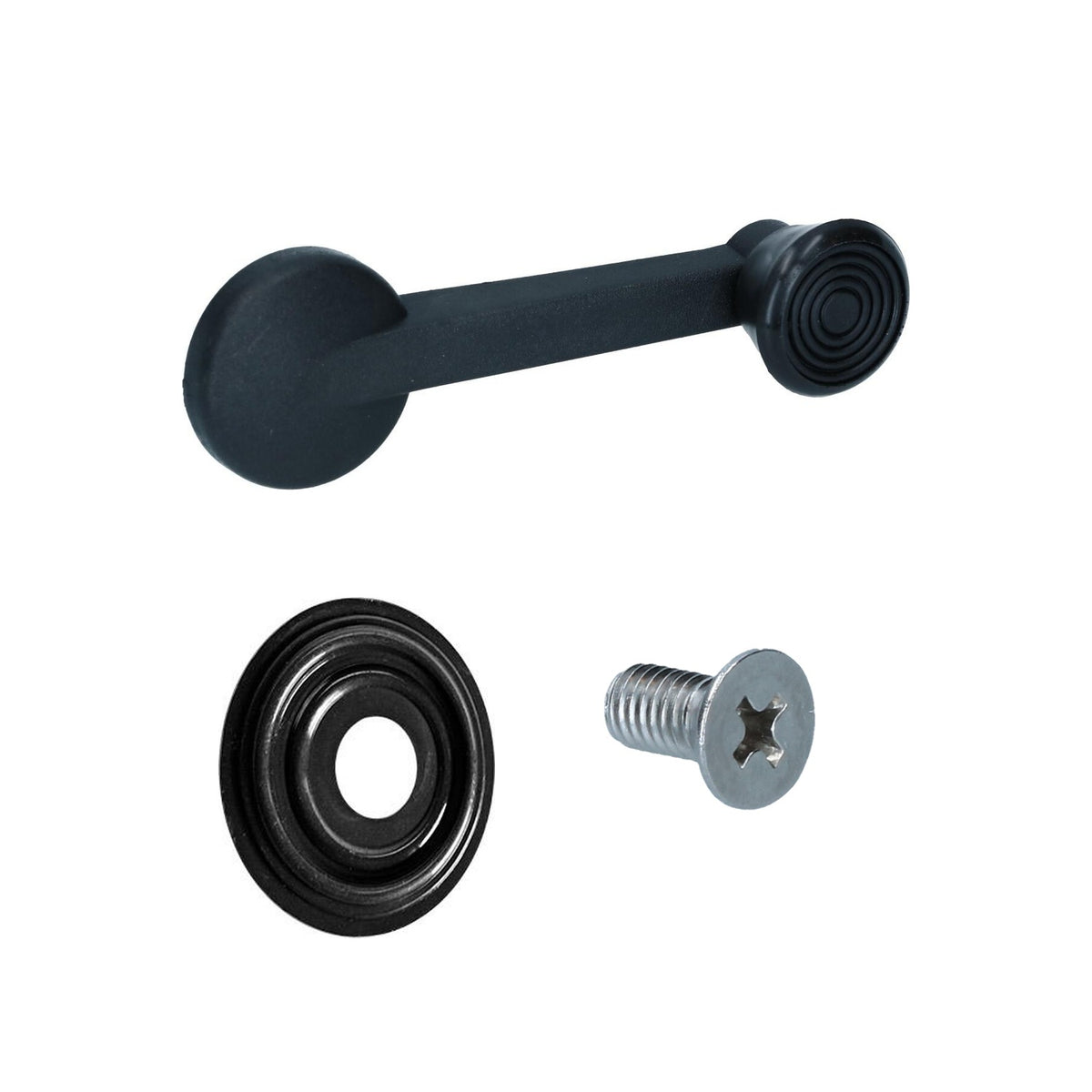 Fensterkurbel Set mit Rosette, schwarz | VW T2 Bus 08/69-07/79, Käfer, KG 08/69-07/74, Typ 3 07/71- | 111 837 581J + 111 837 595A