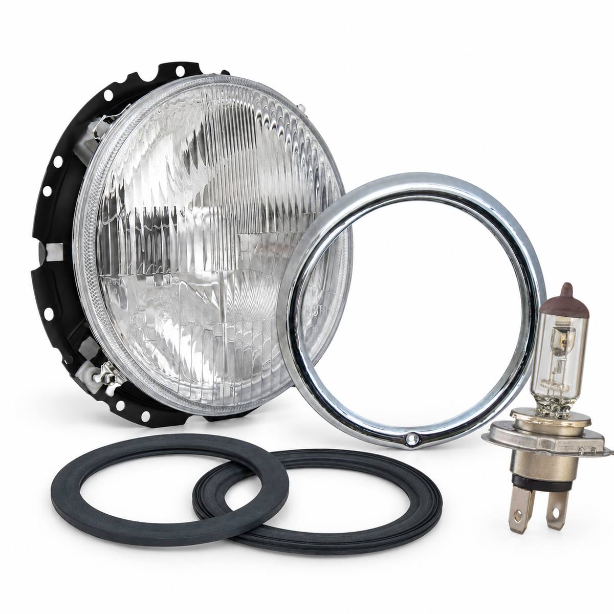 Scheinwerfer-Set H4 mit E-Prüfzeichen komplett, pro Fahrzeug | VW T2 Bus 08/67-08/73, Käfer 08/67-07/73, Type 181 | 113 941 175 + 311 941 119