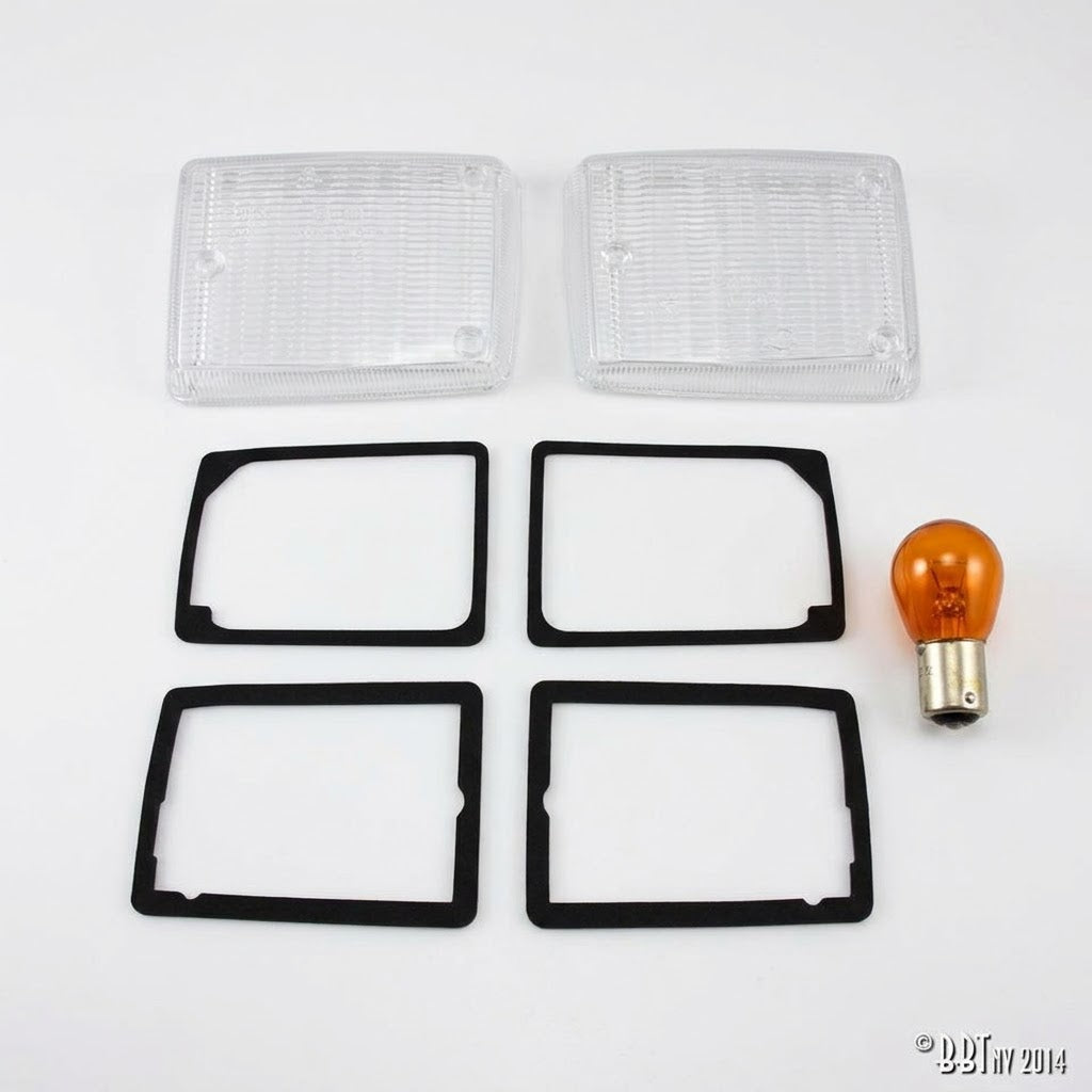 Indicator lens white set left + right with rubbers and bulbs | VW T2 Bus 08/72-07/79 | 211 953 165D
